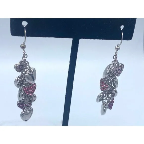 Holiday Lane Silver-tone Pave Rhinestone Heart Shaky Charm Linear Drop Earrings - Picture 7 of 8